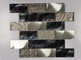 Stiklo mozaika MONA MOSAICS Td21-306, 300 x 300 x 8 mm, 11 vnt./dėž., stiklo ir akmens mozaika, spl. blizgi tamsi mėlyna/smėlio pilkšva/metalic sidabrinė