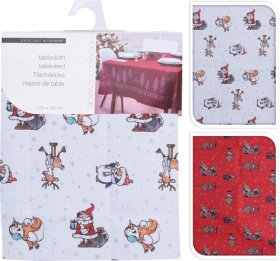 Staltiesė su kalėdinėmis aplikacijomis, lininė, 2-jų spalvų, 130 x 180 cm