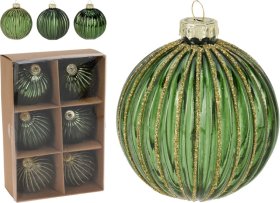 Eglutės žaisliukai, stikliniai, žalios sp., 6 vnt., 80 mm