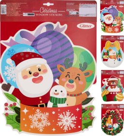 Kalėdinis langų lipdukas Kalėdų senelis, su spalvotu blizgučiu, 4 skirtingi dizainai, 30 x 42 cm