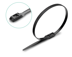 Tvirtinimo dirželiai XIDO, žemo profilio, 7,6x400 mm, juodos sp., 100 vnt., TDLP8X400-B