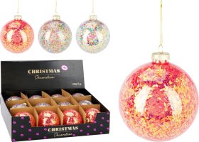 Eglutės žaisliukas, stiklas, 3 dizainai su konfeti viduje, skersmuo 10 cm