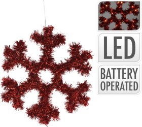 Kalėdinė šviečianti dekoracija Snaigė, 32 cm, raudonos sp., pakabinama