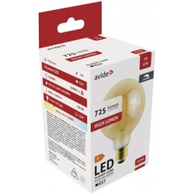 Filamentinė LED lemputė AVIDE, E27, G95, 7W, WW, 2500K, 725 lm, pritemdoma