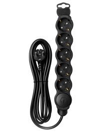 Ilgiklis ORRO 53132, 5 vietų, 3x1,0, su įžeminimu, su jungikliu, spl. juoda, 1,5 m