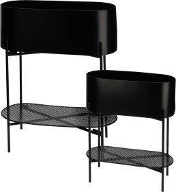 Metalinis lauko vazonas, su stovu, juodos sp., 40 x 15 x 45 cm.