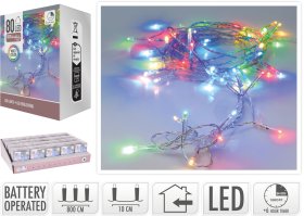 LED girlianda, 80 lempučių, įvairių sp., ilgis 8 m