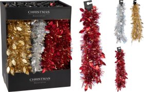 Kalėdinė girlianda su lapeliais, 3 spalvos: auksinė, sidabrinė, raudona, 180 cm