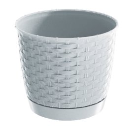 Plastikinis lauko vazonas RATOLLA, su padėklu, baltos sp., vazono skersmuo 16,5 cm.