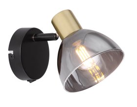 Kryptinis šviestuvas GLOBO Jay, E14, 1 x 25W, 230V, matinio žalvario / juodo metalo spalvos, dūmų spalvos stiklas, 110 x 115 x 150 mm, 54305-1