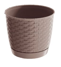 Plastikinis lauko vazonas RATOLLA, su padėklu, kakavinės sp., vazono skersmuo 22 cm.