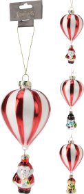 Eglutės žaisliukas Oro Balionas, raudonos ir baltos sp. Su sniego seniu/meška/kalėdų senis, 65 x 190 mm