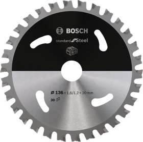 Kietmetalio pjovimo diskas BOSCH Standard for Steel, 136 x 20 x 1,6 MM, 30 dantų