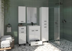 Vonios spintelė DEFRA Novelty A30, 30 x 71 x 22 cm, viršutinė, pakabinama, baltos spalvos, 1D, juodos sp. rankenėles