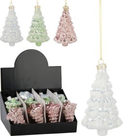 Eglutės žaisliukas Eglutė, stiklas, 3 skirtingos sp., 7,7 x 12,7 cm