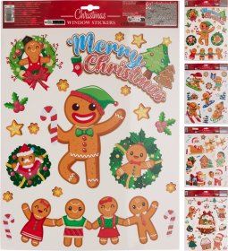 Kalėdiniai langų lipdukai Meduoliai, su spalvotu blizgučiu, 4 skirtingi dizainai, 30 x 42 cm