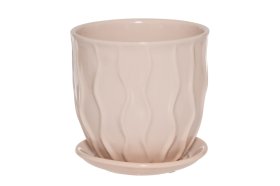 Kambarinis keraminis vazonas 4Living Curly, su lėkštute, šviesiai rudos sp., 15 x 15 x 15 cm.