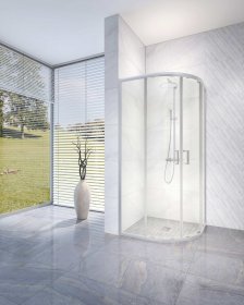 Dušo kabina RUBINETA Rub-203, 90x90x198 cm, pusapvalė, 6 mm grūdintas stiklas, chromuoti aliuminio profiliai, plieno rankenėlės, 693002