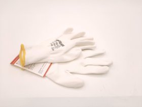 Pirštinės HERVIN, (8M) dydis, balta spalva, nailoninės, aplietos baltu poliuretanu, CE, PLP002