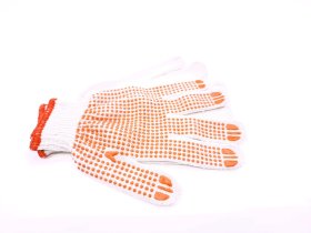 Pirštinės HERVIN, XL dydis, balta spalva, medvilninės, megztos, su PVC taškeliais iš vienos pusės, CE, MP003 (55g.)