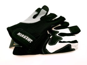 Pirštinės HERVIN, (10)XL dydis, juoda spalva, iš natūralios ožkos odos, su paminkštintu delnu, apsauga krumpliams, atvirais pirštais, CE, DKP001