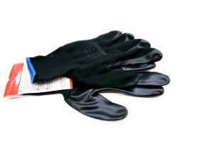 Pirštinės HERVIN, XL dydis, juoda spalva, aplietos juodu nitrilu, ploesterinės, CE, NLP005