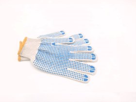 Pirštinės HERVIN, XL dydis, balta spalva, medvilninės, megztos, su PVC taškeliais iš abiejų pusių, CE, MP005 (70g)