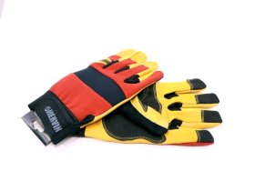 Pirštinės HERVIN, (10)XL dydis, įvairiaspalvė, iš natūralios ožkos odos, su papildoma apsauga delnui, krumpliams ir pirštams, CE, MOP001