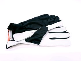 Pirštinės HERVIN, (10)XL dydis, juoda ir balta spalva, nailoninės, su natūralios ožkos odos delnu, CE, UOP001