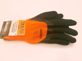 Pirštinės HERVIN, (11)XXL dydis, oranžinė spalva, poliesterinės, žieminės, aplietos latekso puta, CE, SPZ011