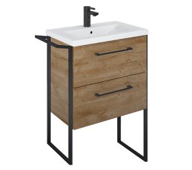 Vonios spintelės komplektas ELITA Set Cheese Plus Frame 60, 53 x 60 x 38,4 cm, apatinė, pastatoma, su praustuvu, "Canela" ąžuolas, juodas rėmas, 2 stalčiai, 168083