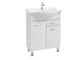 Vonios spintelės komplektas DEFRA Mea D65, 82 x 61,5 x 29,6 cm, apatinis, pastatomas, 2 durų su stalčiumi, su praustuvu ROBERTO 65, balta