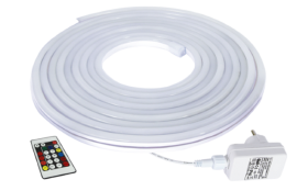 Šviesos diodų juostos komplektas SPECTOR LIGHT 17525S, LED 5m, 8W/m, IP67, RGB neoninė šviesa, 24V, 60 LED/m, komplekte 24 mygtukų pultas, transformatorius iš 220V į 24V
