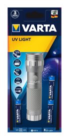 LED žibintuvėlis VARTA Uv Light, ultra violetinė šviesa, UV 395-400 NM, veikimas 8,5 val., komplektacijoje 3 x AAA elementai, 15638