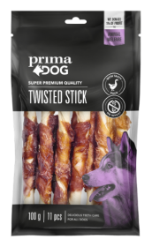 Skanėstas šunims PRIMADOG, antienos, apdorotos odos lazdelė, 13cm, 11vnt, 100g