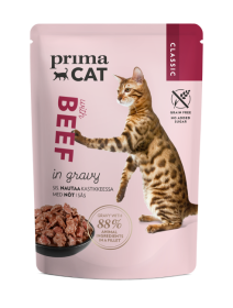 Konservuotas kačių ėdalas PRIMACAT Classics, jautiena padaže, 85g