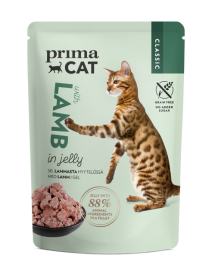 Konservuotas kačių ėdalas PRIMACAT Classics, ėriena drebučiuose, 85g