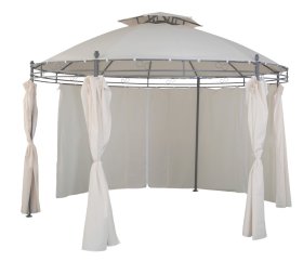 Sodo pavėsinė, apvali, 6 kojos, smėlio sp., plienas, tekstilė, poliesteris, skersmuo 350 cm