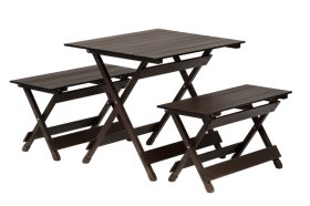 Lauko baldų komplektas 4LIVING, sulankstomas, plienas, maksimali apkrova iki 80 kg, stalas 78 x 59,5 x 64 x 5 cm, 2 suoliukai 78 x 29,3 x 40,5 cm