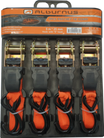 Krovinio tvirtinimo diržas ALBURNUS ST-220, ilgis 5 m, plotis 25 mm, 0,3 t, 4 vnt.
