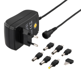 Maitinimo šaltinis DELTACO Psr-15B, iš 240V į 3-12V, 1,5A, universalus, 6 skirtingi antgaliai, juodos sp.