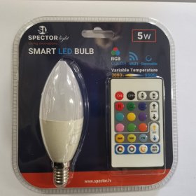 Išmanioji LED lempa SPECTOR LIGHT Smart, 5W, E14 C37 žvakė, 220-240V, 400 lm, RGB, dimer., su pultu ir programėlės valdymu (Android&iOS, Alexa&Google), 17621S.