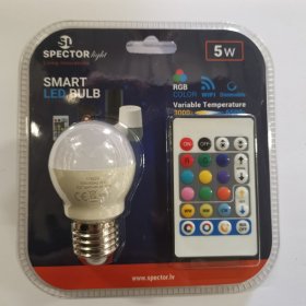 Išmanioji LED lempa SPECTOR LIGHT Smart, 5W, E27 G45 burb., 220-240V, 400 lm, RGB, dimer., su pultu ir programėlės valdymu (Android&iOS, Alexa&Google), 17622S.