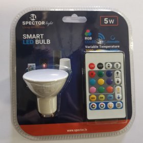 Išmanioji LED lempa SPECTOR LIGHT Smart, 5W, GU10, 220-240V, 400 lm, RGB, dimer., su pultu ir valdoma per programėlę (Android&iOS, Alexa&Google), 17620S