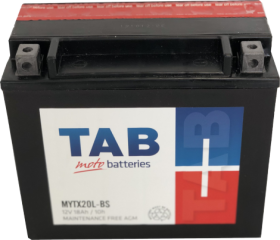 Akumuliatorius TAB, AGM, motociklinis, YTX20LBS, 18AH, 12V, A, 175 x 87 x 155 mm, starterinis, rūgštinis, poliariškumas +-