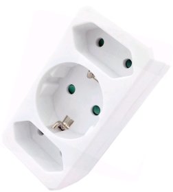 Šakotuvas ENTAC En-4443, 3 lizdų (2 plokščiam kištukui be įž., ir 1 su įž.), baltos sp.