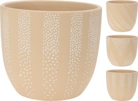 Kambarinis keraminis vazonas, 3 skirtingi dizainai, šviesiai rudos sp., 17 x 17 x 15 cm.