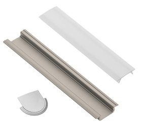 Profilis LED juostoms EUROLIGHT Al-R2-G, aliuminis, įfrezuojamas, pilkos spalvos anoduotas, ilgis 2 m, komplekte matinis dangtelis ir 4 antgaliai