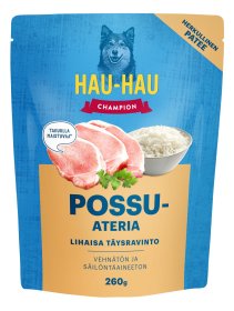 Konservuotas šunų ėdalas HAU-HAU CHAMPION, su kiauliena ir vištiena, 260g