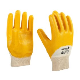 Pirštinės HERVIN, (10)XL dydis, balta spalva, medvilninės, aplietos geltonu nitrilu, CE, GPKY